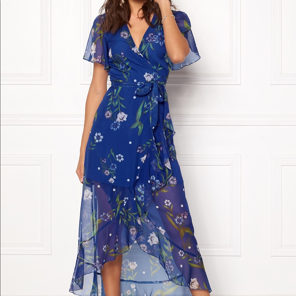 Guess Junia Blue Floral Wrap Chiffon High-Low Dress